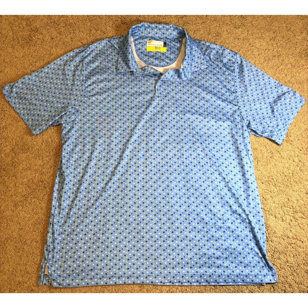 Jack Nicklaus Eco Choice Men's Large Golf Polo‎ Shirt Blue Clover Print